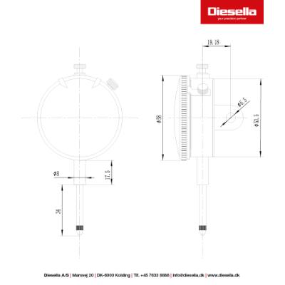 Mätur 0-20 x 0,01 mm med toleranspilar och platt baksida + baksida med ögla (Inkl. Certifikat)